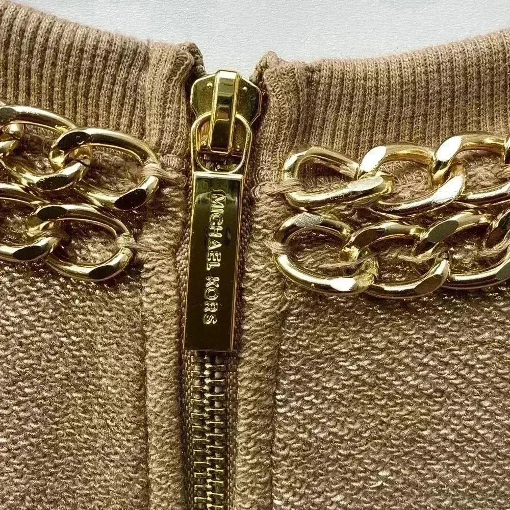 Micheal Kors Gold Chain Gold Shimmer Sweater Long sleeve Midi  Dress Size Large